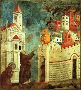 Франциск Ассизский изгоняет демонов из Ареццо. (Фреска в Ассизи)