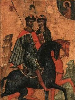 Борис и Глеб на конях. Москва, XIV в. (Третьяковская галерея).